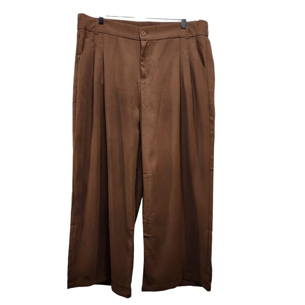 Wide-Leg Brown Womens Dress Pants Size 2XL - Picture 1 of 9